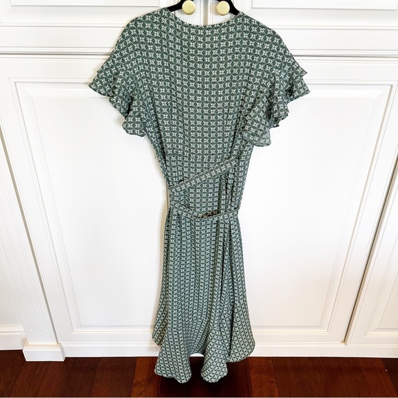 Max Studio Women’s NWT Green Patterned Ruffle Wrap Belted Midi High Low Dress XS - Picture 10 of 10